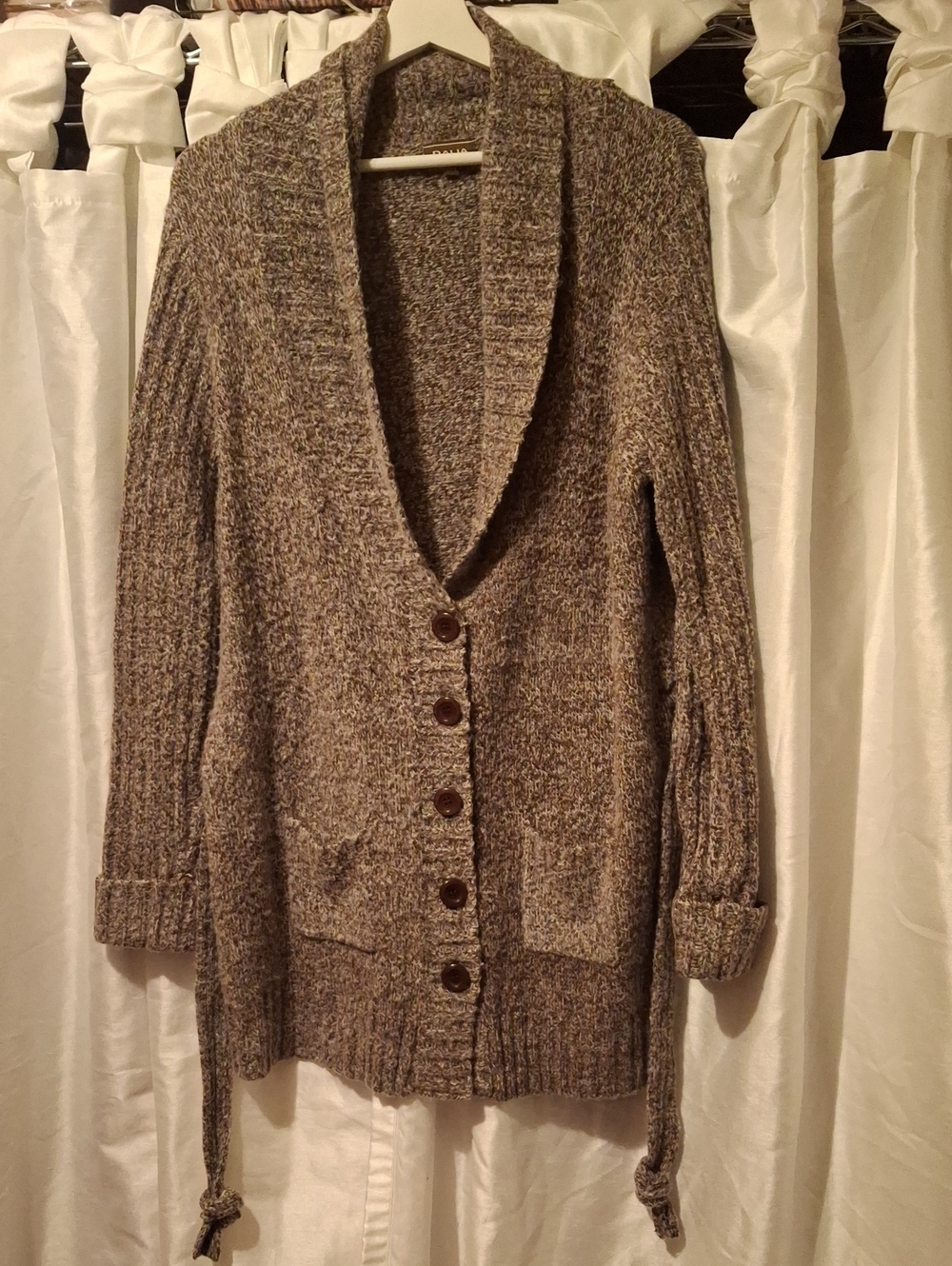 Dalia Shawl-Collar Button Front Cardigan Sweater in Heathered Brown
